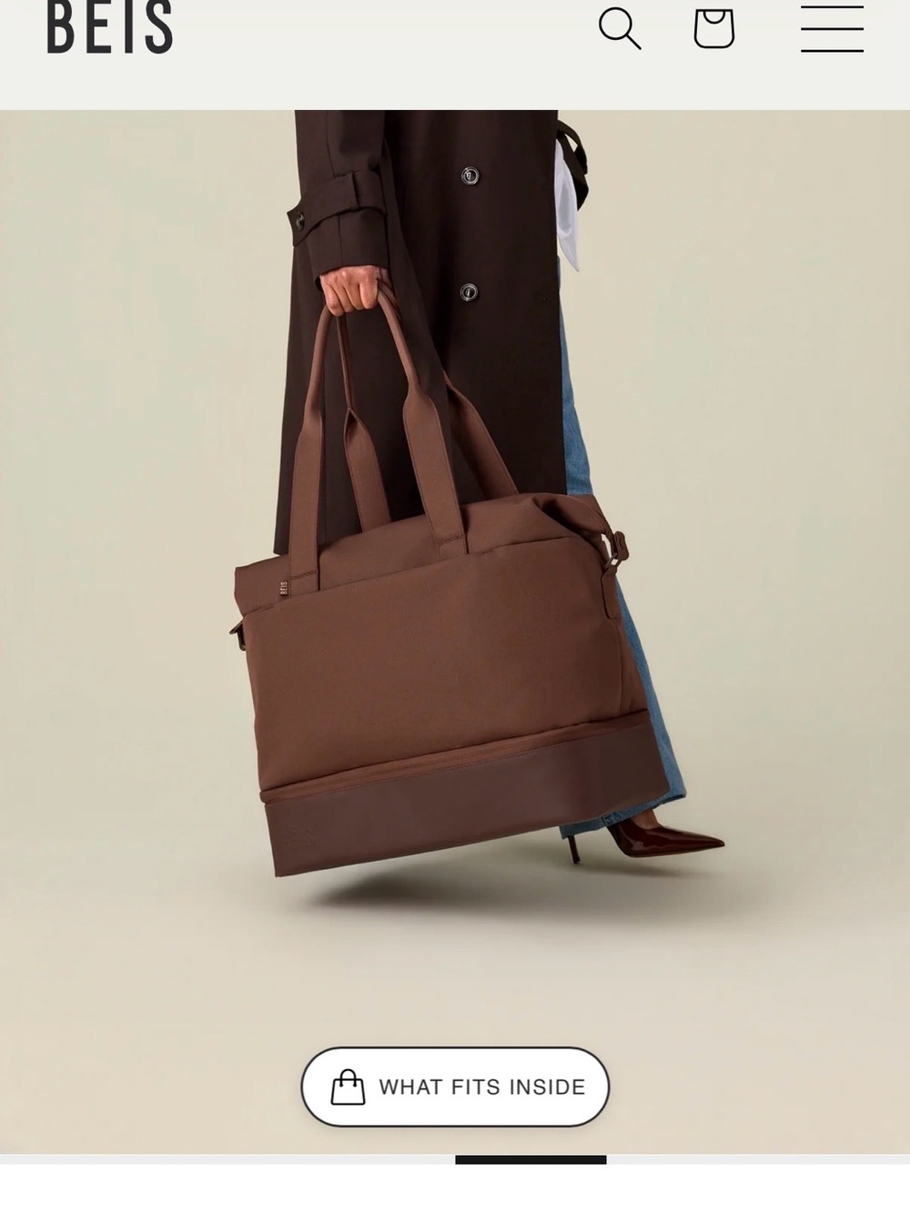 BEIS Brown Large Duffel Travel Bag